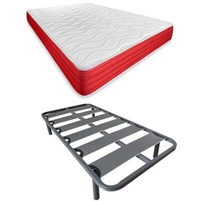 DUÉRMETE ONLINE Letto completo con materasso Lite reversibile (lato inverno/estate) + rete rinforzata 40 x 30 mm con 4 gambe metalliche filettate, 90 x 190 cm DUÉRMETE ONLINE Letto completo con materasso Lite reversibile (lato inverno/estate) + rete rinforzata 40 x 30 mm con 4 gambe metalliche filettate, 90 x 190 cm