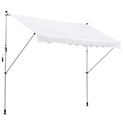 Outsunny Tenda da Sole a Bracci 3x1.5m con Manovella, Struttura Telescopica in Metallo e Parasole in Poliestere, Bianco