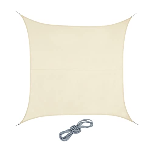 Relaxdays Tenda Parasole per Esterni Quadrata, in Tessuto PES, Anti UV, Terrazza, Giardino, Misura: 3 x 3 Metri, Beige