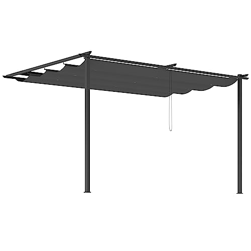 Outsunny 4x3m Pergola con Tettuccio Scorrevole Protettivo, Viti e Picchetti, in Acciaio e Poliestere, Grigio