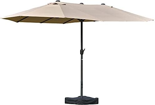 Outsunny Ombrellone da Giardino Doppio 460x270cm Apertura a Manovella, Base a Croce e Zavorra, Acciaio e Poliestere Khaki