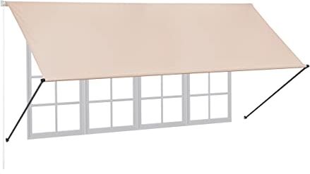 Relaxdays Tenda da Sole Bracci Estensibili, 120x350 cm, Parasole a Caduta, Avvolgibile, Protezione UV, Balcone, Sabbia, 70% Poliestere 20% Acciaio 10% Alluminio