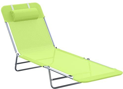 Outsunny Lettino Sedia Sdraio Reclinabile da Giardino Spiaggia Piscina 182 x 56 x 24.5 cm Verde