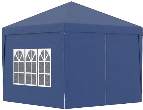 Outsunny Gazebo da Giardino Pieghevole 3x3 m, Gazebo da Esterno Impermeabile con Copertura in Tessuto Oxford e Pannelli Laterali in Acciaio, Blu