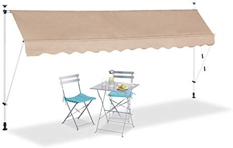 Relaxdays Tenda da Sole, Protezione per Il Balcone, Regolabile, Senza Forare, a Manovella, 400 cm di Larghezza, Beige, 400 x 120 cm