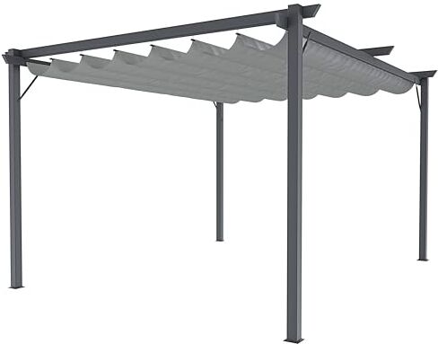 Arreditaly Gazebo Pergola 3 x 3 M Pergolato Con Telo Grigio Impermeabile Retrattile Richiudibile Struttura In Acciaio Per Giardino Terrazzo Piscina Esterno Fiere Campeggio Design Elegante Moderno