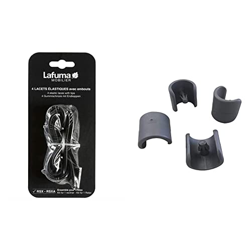 Lafuma RSX Set di Elastici con Gommino di Chiusura per Sedie Pieghevoli, Nero, 23x8x4 cm & Set di 4 piedini per sedie a sdraio, Diametro: 20 mm, Colore: Antracite, LFM2843-1229