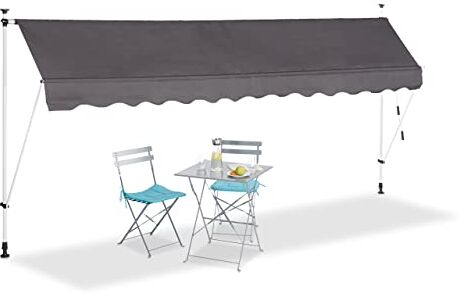 Relaxdays Tenda da Ssole per Balcone a Manovella Rregolabile Resistente agli UV Poliestere Larghezza 400 cm Grigio