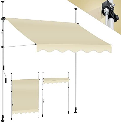 KESSER ® Tenda da Sole a Morsetto con manovella per Balcone, Tenda da Sole per Balcone, Regolabile in Altezza, Idrorepellente, Protezione Solare, Copertura per terrazze, Beige, 300cm