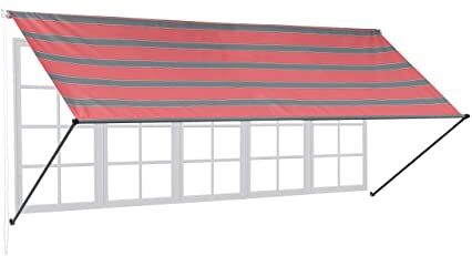 Relaxdays Tenda da Sole Bracci Estensibili, HxL: 120x400 cm, Parasole a Caduta, Avvolgibile, Protezione UV, Grigio Rosso, 70% Poliestere 20% Acciaio 10% Alluminio