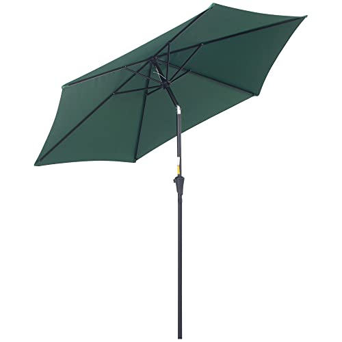 Outsunny Ombrellone da Giardino 2.6x2.4 m con Manovella e Testa Inclinabile, in Alluminio e Poliestere, Verde scuro e Nero