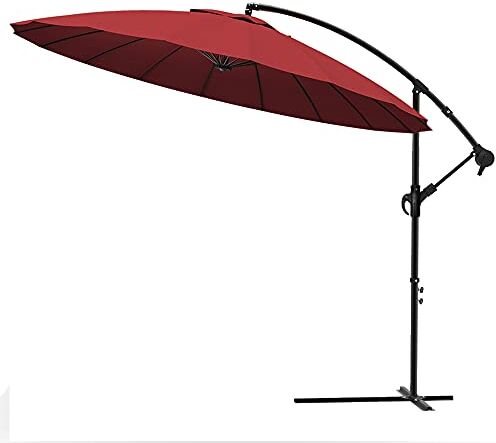 VOUNOT 300 cm Shanghai Ombrellone Decentrato, Parasole Giardino Grande con Manovella e Copertura, Protezione UV, Rosso