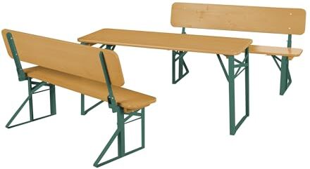 roba Set Tavolo + 2 Panche con Schienale per Bambini per Giardino, Terrazzo, Aria Aperta Pieghevole Salvaspazio con Angoli Arrotondati da 24 Mesi Legno Laccato in Teak