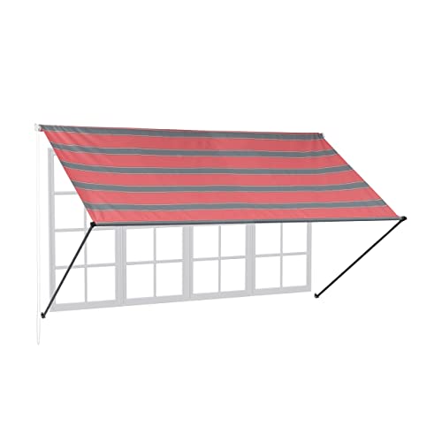 Relaxdays Tenda da Sole Bracci Estensibili, HxL: 120x300 cm, Parasole a Caduta, Avvolgibile, Protezione UV, Grigio Rosso, 70% Poliestere 20% Acciaio 10% Alluminio