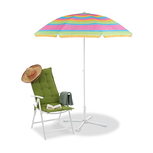 Relaxdays Ombrellone da Spiaggia & Giardino, Altezza Regolabile, Allungabile, Telo anti UV 50+, 200x170 cm, Colorato