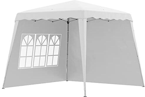 Outsunny Gazebo da Giardino Pieghevole ad Altezza Regolabile in Acciaio e Tessuto Oxford con 2 Pareti, 2.4x2.4x2.5m, Bianco