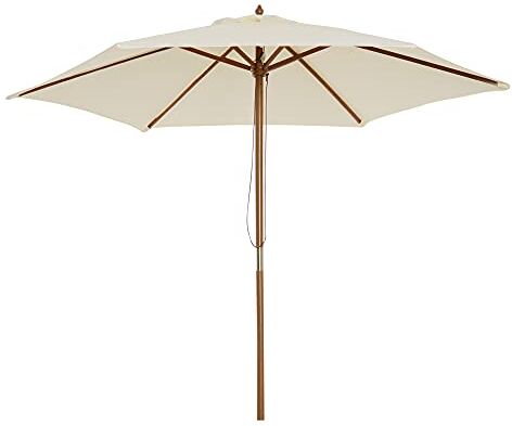 Outsunny Ombrellone da Giardino 2.5x2.3 m a 6 Stecche in Legno Laccato e Poliestere, beige