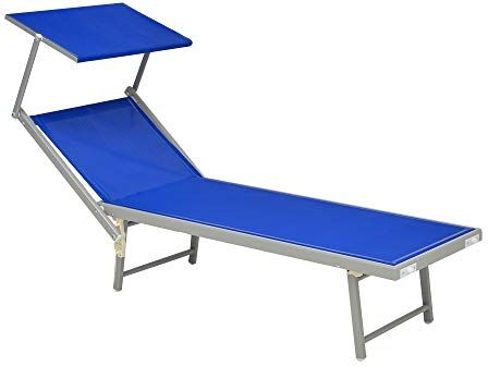 Enrico Coveri Mare Lettino Pieghevole Professionale in Alluminio, con Tetto Parasole e Rivestimento in Textilene, Perfetto per Spiaggia, Piscina e Giardino (Blu)