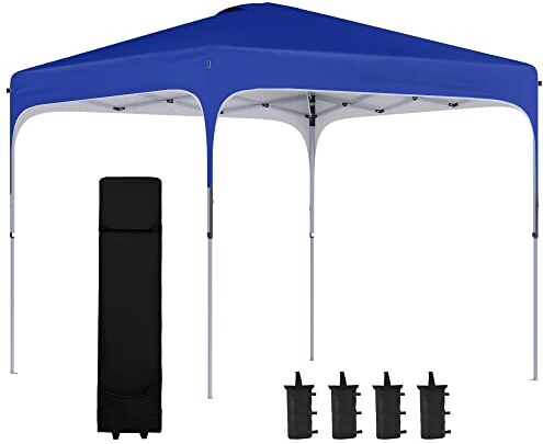 Outsunny Gazebo 2.5x2.5 m Pop Up, Gazebo Pieghevole con Altezza Regolabile, Sacchetti di Sabbia e Borsa con Ruote, Blu