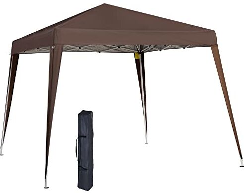 Outsunny Gazebo Pieghevole 2.4x2.4m, Gazebo da Giardino Struttura in Acciaio, Corde Antivento e Sacca di Trasporto, Caffè