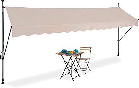 Relaxdays Tenda da Sole, Protezione per Il Balcone, Regolabile, Senza Fori, Manovella, 400 x 120 cm, Beige Grigio, Poliestere Acciaio Alluminio