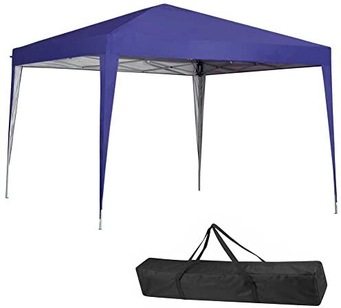 BAKAJI Gazebo 3 x 3 metri Pieghevole Tessuto Poliestere Impermeabile Struttura in Metallo Richiudibile a Fisarmonica Tendone Portatile Fiera Mercato Giardino Esterno + Sacca per Trasporto (Blu)