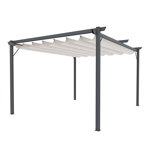 Arreditaly Gazebo Pergola 3 x 4 M Pergolato Con Telo Beige Impermeabile Retrattile Richiudibile Struttura In Acciaio Per Giardino Terrazzo Piscina Esterno Fiere Campeggio Design Elegante Moderno