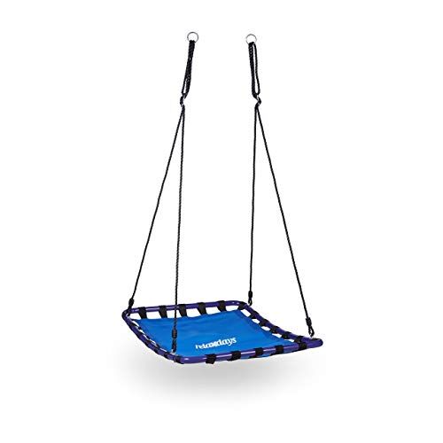 Relaxdays Altalena a Nido Quadrata, Sedia Sospesa da Giardino, capacità di 100 kg, HxLxP: 153 x 74 x 98 cm, Blu Nero