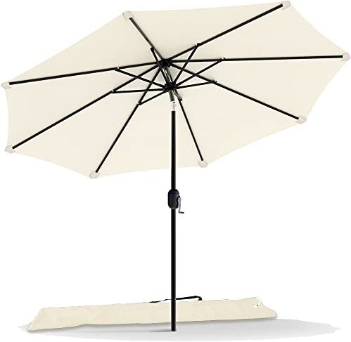 VOUNOT 270 cm Ombrellone da Giardino, Parasole Spiaggia Inclinabile con Manovella, Protezione UV per Terrazza, Giardino, All'aperto, Beige