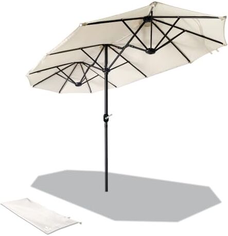 VOUNOT Ombrellone da Giardino, Ombrellone Rettangolare da Esterno, in Alluminio, 300 x 150 cm, Protezione Solare UV50+, Beige