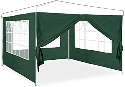 Relaxdays Tende per Gazebo Laterali, Set da 4, Telo Impermeabile in PVC, Pareti 3x2 m, 3 con Finestre, Parasole, Verde