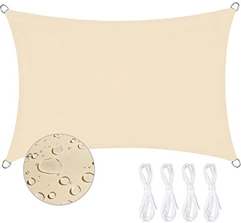 OUJI Vela Ombreggiante Impermeabile 2x3m, 95% Protezione UV Tenda da Sole per Esterno, Tenda Parasole Rettangolare per Giardino, Balcone, Piscina, Tenda a Vela Beige