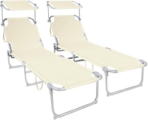 VOUNOT Lettino Prendisole Pieghevole, con Tettuccio Parasole e Schienale Regolabile, per Spiaggia, Piscina e Giardino, Beige, 190 x 58 x 28 cm, Set di 2