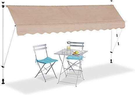 Relaxdays Tenda da Sole, Protezione per Il Balcone, Regolabile, Senza Forare, a Manovella, 350 cm di Larghezza, Beige