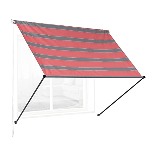 Relaxdays Tenda da Sole Bracci Estensibili, HxL: 120x150 cm, Parasole a Caduta, Avvolgibile, Protezione UV, Grigio Rosso, 70% Poliestere 20% Acciaio 10% Alluminio