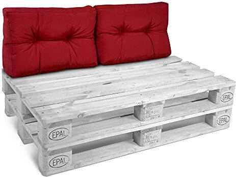 Beautissu Set da 2 cuscini per spalliera di divanetti con pallet o bancali ECO Style 60x40x10/20cm cad. rosso