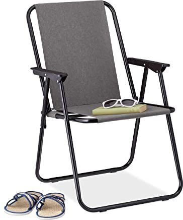 Relaxdays Sedia Pieghevole da Campeggio, Spiaggina da Mare, 100 kg, Seggiola da Pesca in Poliestere e Ferro, Grigio, 75 x 51,5 x 47 cm