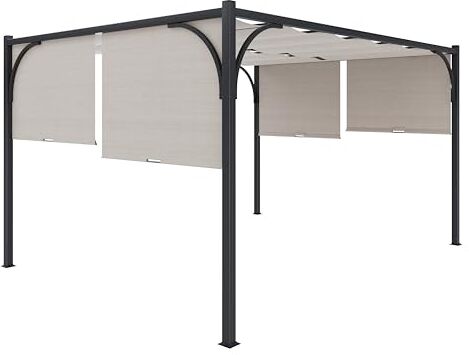 Bricozone Pergola Gazebo 3x3 M Struttura Nera In Acciaio Pergolato Con Tetto Scorrevole Telo Impermeabile Richiudibile Retrattile Giardino Terrazzo Piscina Esterno Campeggio (3 x 3 M, Beige)