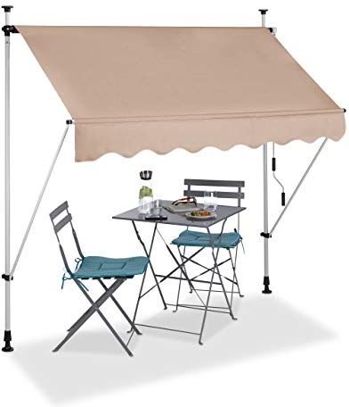 Relaxdays Tenda da Sole, Protezione per Il Balcone, Regolabile, Senza Forare, a Manovella, 200 cm di Larghezza, Beige, 200 x 120 cm