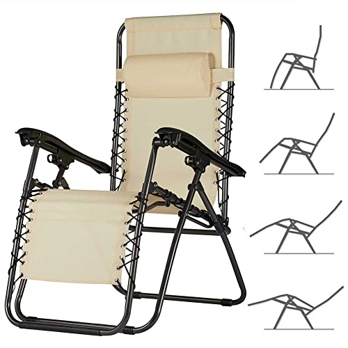 BAKAJI Sedia gravità Zero Sdraio da Giardino Poltrona Relax Pieghevole Salvaspazio Tubolari Acciaio 22mm Reclinabile Tessuto in Texilene Traspirante, Mare Spiaggia Piscina Arredo Esterno (Beige)