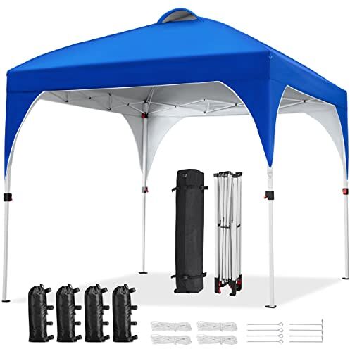 Yaheetech Gazebo da Giardino 3 x 3 M Impermeabile Pieghevole Tendone in Ferro e Tela Oxford con Paletti/Corde per Spiaggia/Uso Commerciale/Patio/Campagna/Veranda Blu