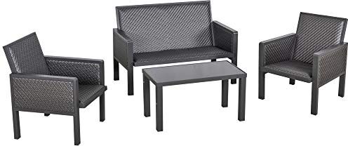 Outsunny Salotto da Giardino con Divano da Esterno e Tavolino, Mobili da Giardino in Rattan Sintetico, Set 4 Pz, Grigio