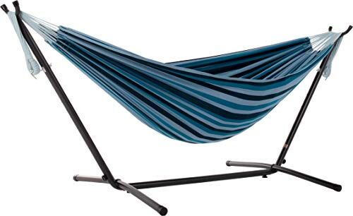 Vivere UHSDO8-34 Amaca con Supporto Brasiliana, Cotone, 250 cm, Portata 200 kg, Blue Lagoon Doppia