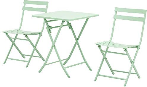 Outsunny Set Tavolo e Sedie da Giardino ed Esterno in Metallo Verde, Set da 3 Pezzi Pieghevole e Salvaspazio