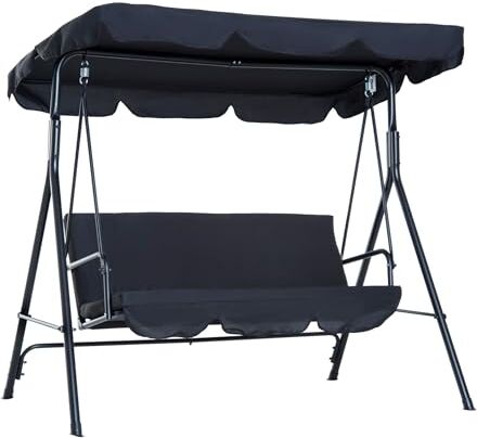 Outsunny Dondolo da Giardino a 3 Posti con Tettuccio Parasole Inclinabile in Acciaio 172 × 110 × 153cm Nero