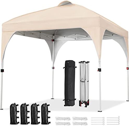 Yaheetech Gazebo da Giardino 3 x 3 M Impermeabile Pieghevole Tendone in Ferro e Tela Oxford con Paletti/Corde per Spiaggia/Uso Commerciale/Patio/Campagna/Veranda Beige