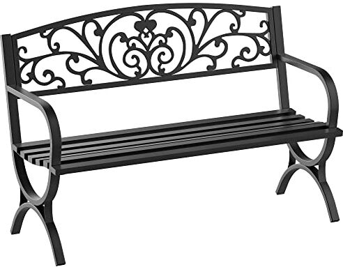 Outsunny Panca Panchina da Giardino Esterno Metallo, Ghisa 127 × 60 × 85cm Nero