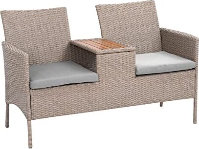 greemotion Panchina da Esterno a 2 posti in polyrattan con tavolino Paris, divanetto con tavolino Giardino polyrattan, ca. 144 x 87 x 65 cm, Marrone