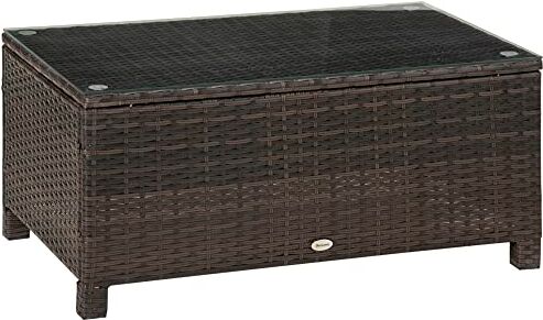 Outsunny Tavolino da Giardino in Vetro Temperato 5mm Rettangolare Esterno Rattan 85 x 50 x 39 cm Marrone