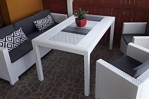 Dmora Tavolo da Esterno Giove, Tavolo Rettangolare da Giardino, Tavolo da Giardino Multiuso Effetto Rattan, 100% Made in Italy, Cm 150x90h74, Bianco